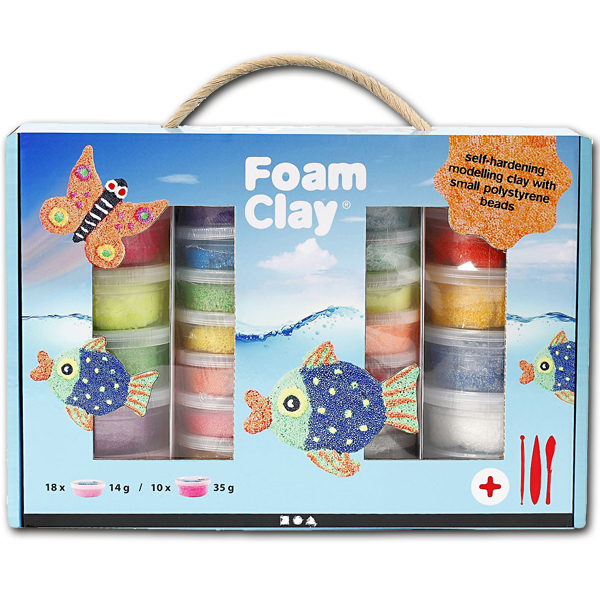 Modelliermasse "Foam Clay" Geschenk-Box (28 Dosen & Werkzeug) - Abverkauf -